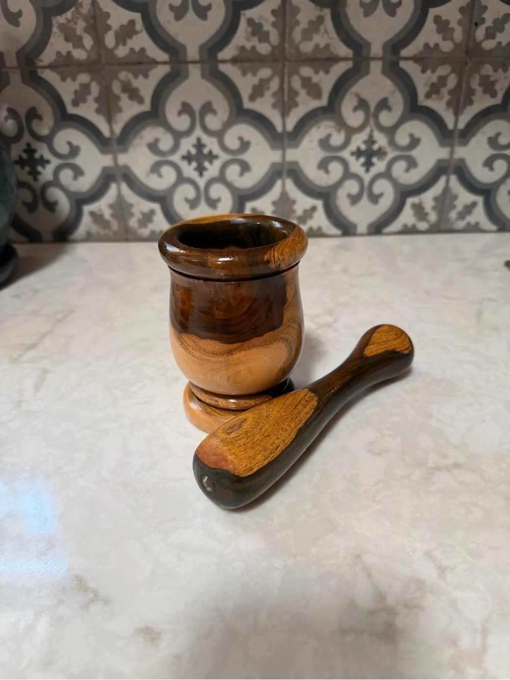 Beautifully Handcrafted Wooden Mortar and Pestle - Cottage Shades of Wood tones